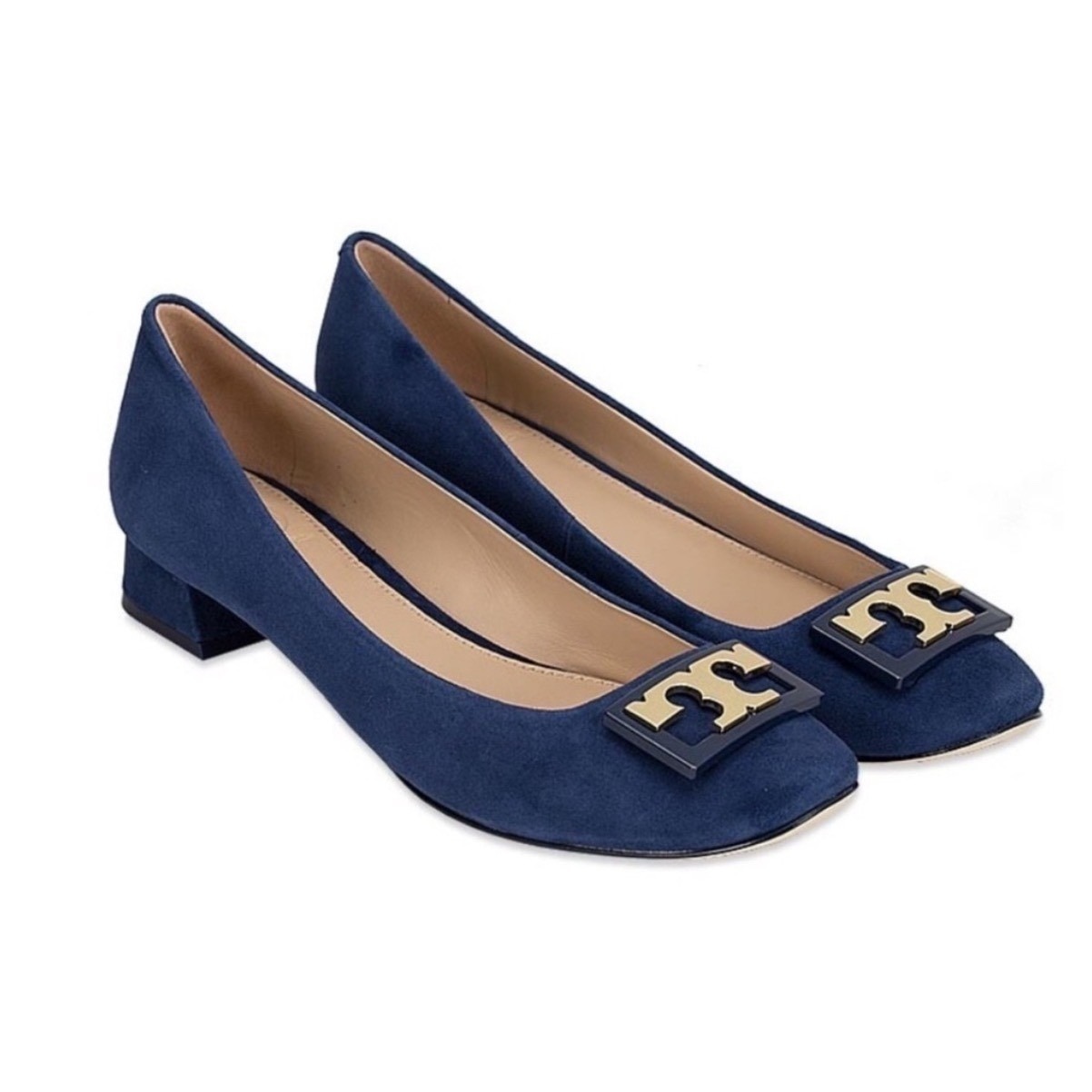 New Tory Burch Gigi Suede Pump Kid Suede Navy Blue Heel Shoes Womens 6.5